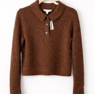 Banana Republic Italian Alpaca Blend Sweater Polo Brown Size M NWT Luxe Soft 🤎